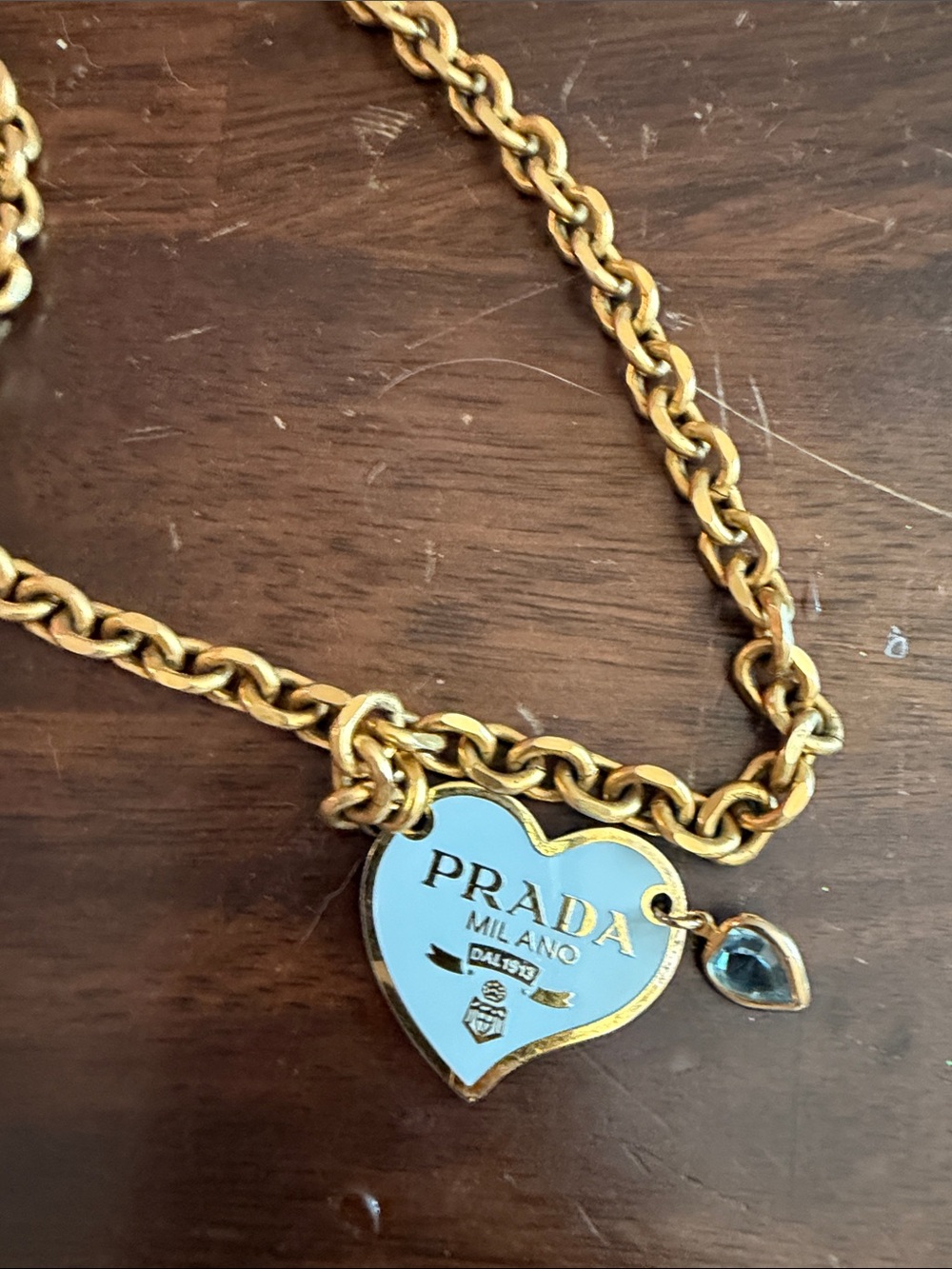 Gold-Tone Heart Pendant Necklace with Blue Enamel w/Heart